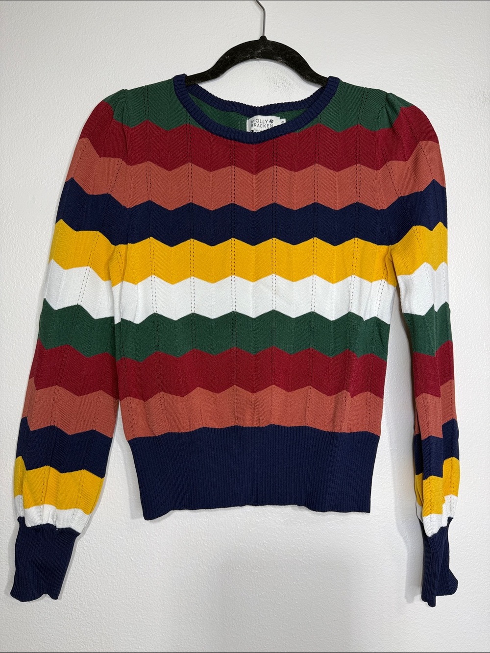 MOLLY BRACKEN retro chevron multicolor sweater Small